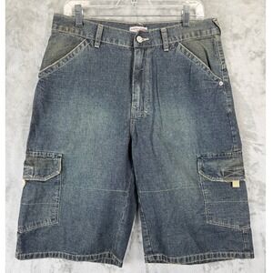 Guess Jeans Mens Blue Denim Cargo Shorts Size 31 Relaxed Fit Y2K